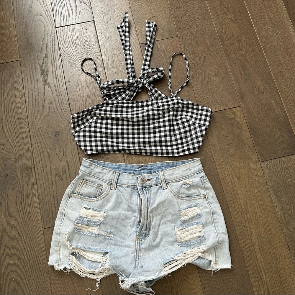 Shein Black and White Gingham Women's Top and Shorts Bundle Size M